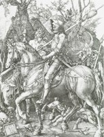 Medirytina "Rytier, smr a diabol" od Albrechta Drera z roku 1513